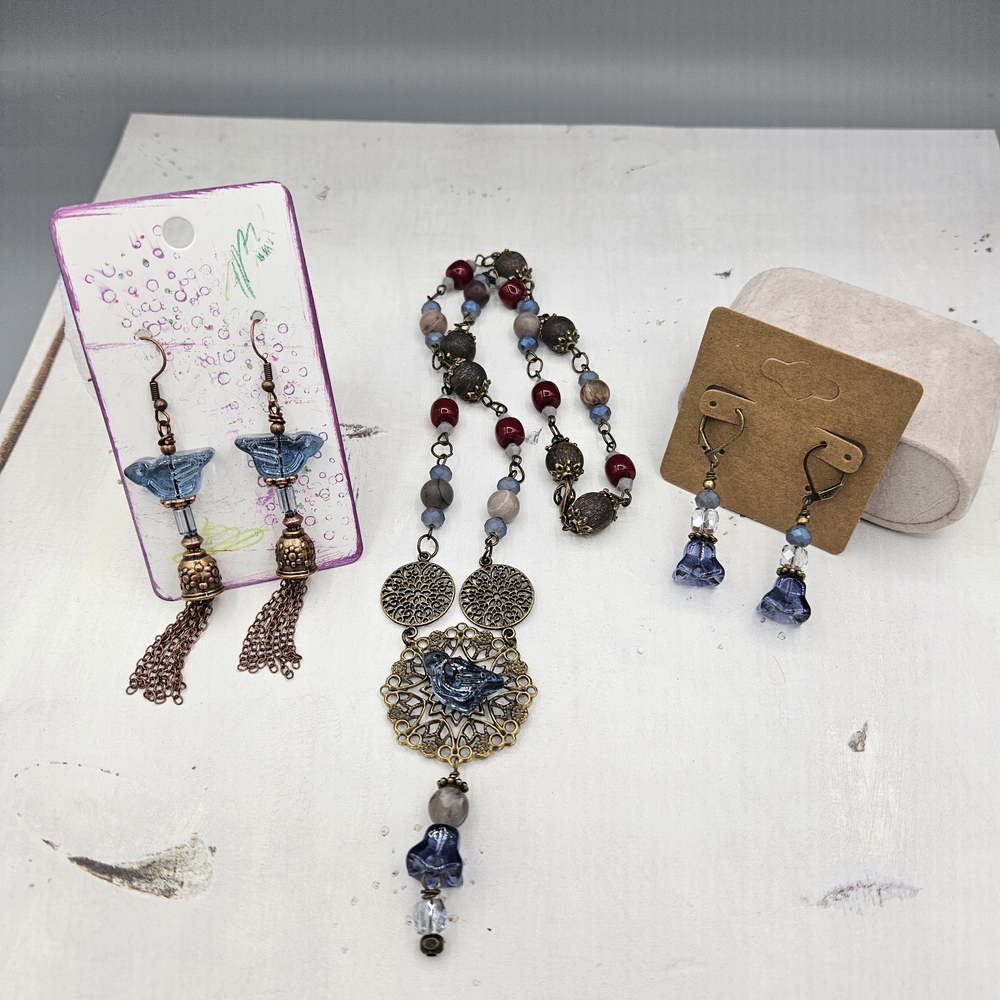 Chic Blue and Antique Copper Earrings